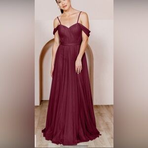 Revelry Rosalie Tulle Convertible Bridesmaid Dress, Cabernet, Size 4